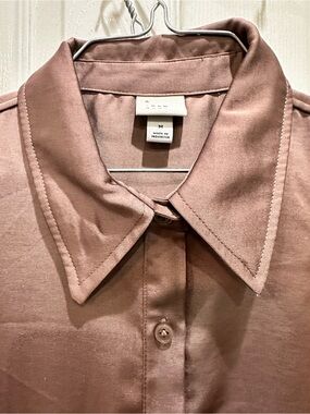 A New Day Satin Button-Up Shirt in Dusty Rose